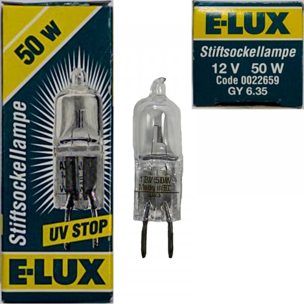 ELUX HALOGEN STIFTSOCKELLAMPE GY 6.35, 50 W