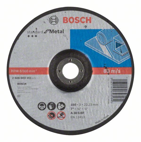 BOSCH TRENNSCHEIBE GEKRÖPFT STANDARD FOR METAL A 30 S BF, 180 MM, 22,23 MM, 3,0 MM