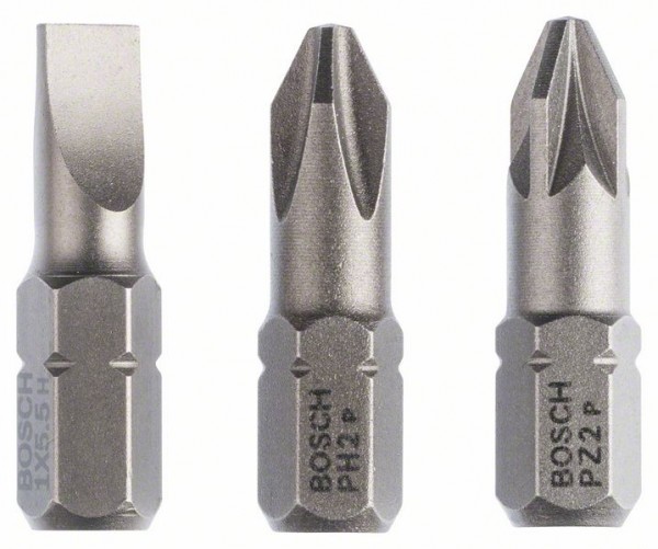 BOSCH SCHRAUBERBIT-SET EXTRA-HART (GEMISCHT), 3-TEILIG, S 1,0X5,5, PH2, PZ2, 25 MM