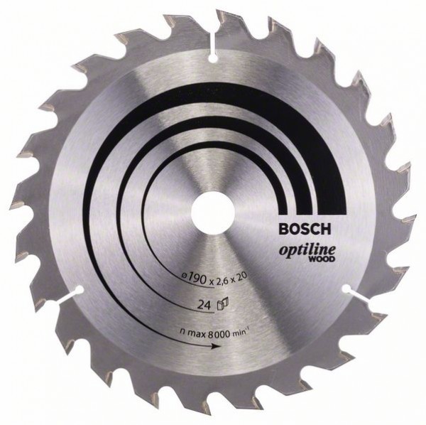 BOSCH KREISSÄGEBLATT OPTILINE WOOD FÜR HANDKREISSÄGEN, 190 X 20/16 X 2,6 MM, 24