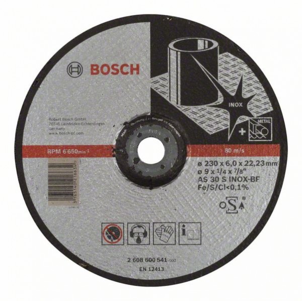 BOSCH SCHRUPPSCHEIBE GEKRÖPFT EXPERT FOR INOX AS 30 S INOX BF, 230 MM, 22,23 MM, 6 MM