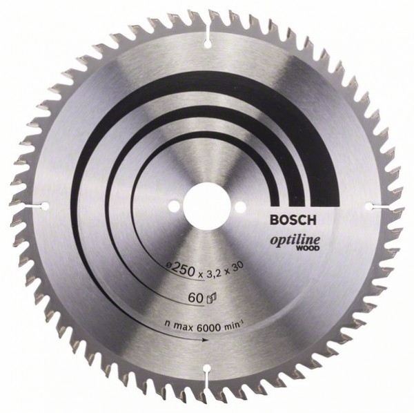BOSCH KREISSÄGEBLATT OPTILINE WOOD FÜR TISCHKREISSÄGEN, 250 X 30 X 3,2 MM, 60