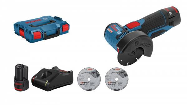 Bosch Akku-Winkelschleifer GWS 12V-76, mit 2 x 3,0 Ah Li-Ion Akku, L-BOXX