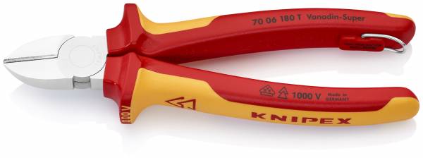 KNIPEX 70 06 180 T Seitenschneider mit Befestigungsöse 180 mm verchromt isoliert mit Mehrkomponenten