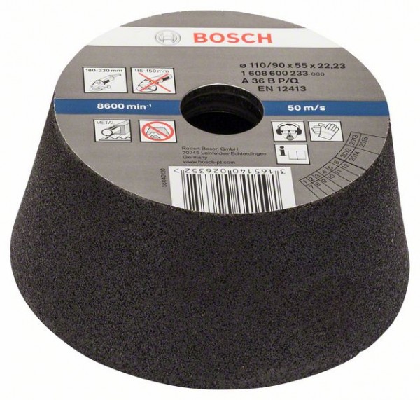 BOSCH SCHLEIFTOPF, KONISCH-METALL/GUSS 90 MM, 110 MM, 55 MM, 36