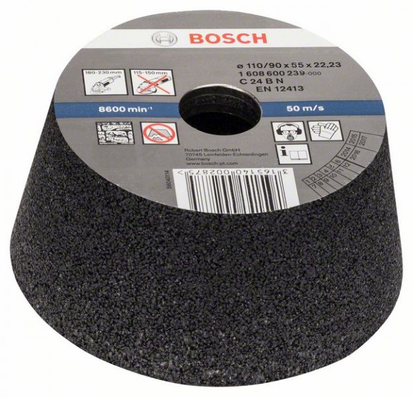 BOSCH SCHLEIFTOPF, KONISCH-STEIN/BETON 90 MM, 110 MM, 55 MM, 24