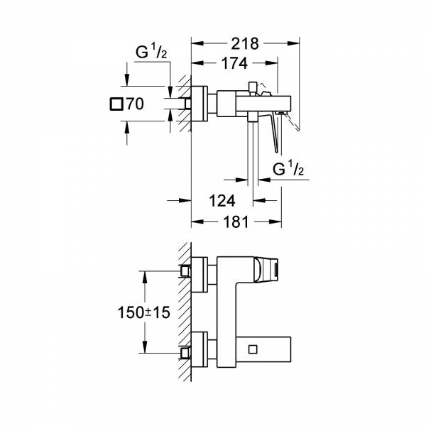 GROHE EH-Wannenbatterie Eurocube 23140 Wandmontage eigensicher chrom