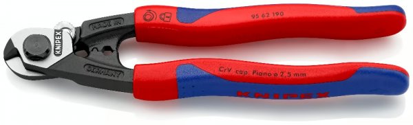 KNIPEX 95 62 190 SB Drahtseilschere geschmiedet 190mmmit Mehrkomponenten-Hüllen brüniert