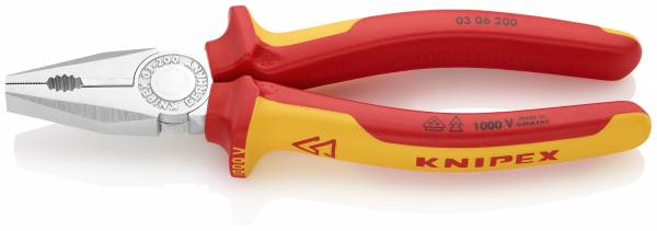 KNIPEX 03 06 200 SB Kombizange 200 mm verchromt isoliert mit Mehrkomponenten-Hüllen, VDE-geprüft