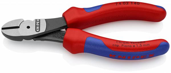 KNIPEX 74 02 140 SB Kraft-Seitenschneider 140 mm schwarz atramentiert mit Mehrkomponenten-Hüllen pol
