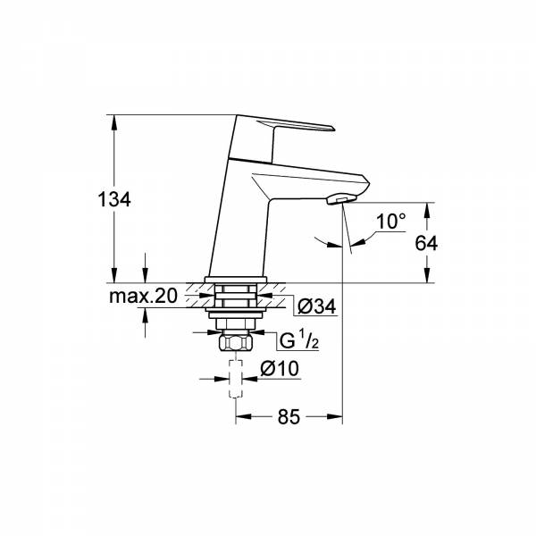 GROHE Standventil Eurodisc C 23051 mit Keramik-Oberteil chrom