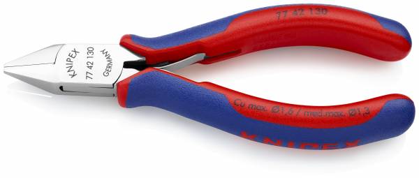 KNIPEX 77 42 130 Elektronik-Seitenschneider 130 mm mit Mehrkomponenten-Hüllen spiegelpoliert