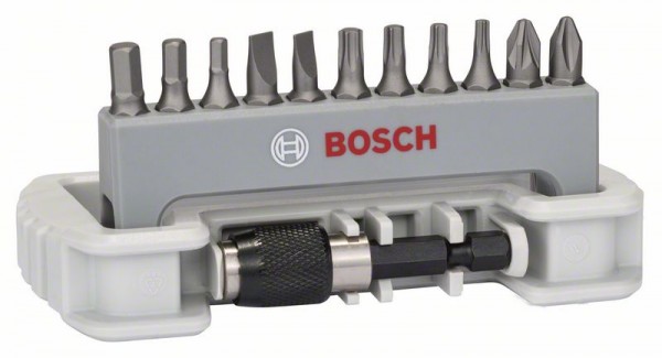 BOSCH SCHRAUBERBIT-SET EXTRA-HART, 11-TEILIG, PH, PZ, T, S, HEX, 25 MM, BITHALTER