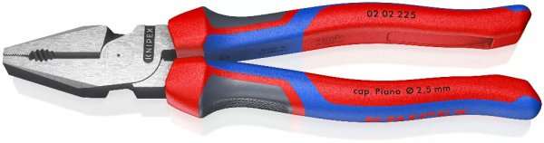 KNIPEX 02 02 225 SB Kraft-Kombizange atramentiert mit Mehrkomponenten-Hülle