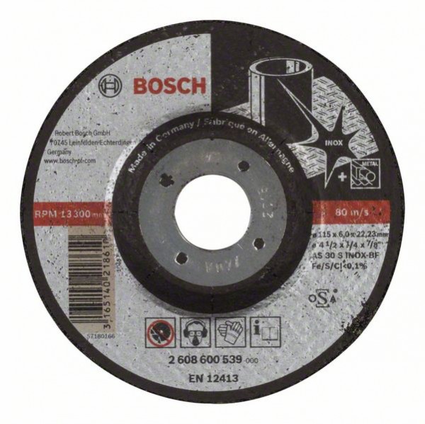 BOSCH SCHRUPPSCHEIBE GEKRÖPFT EXPERT FOR INOX AS 30 S INOX BF, 115 MM, 22,23 MM, 6 MM