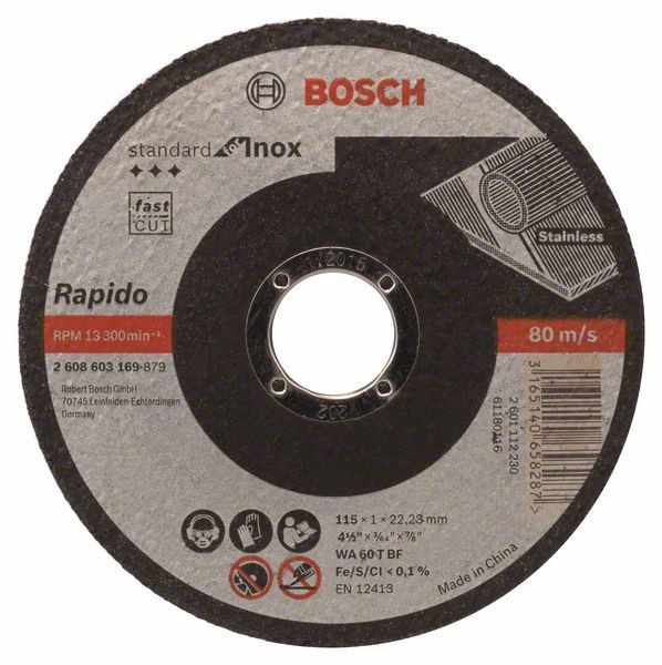 BOSCH TRENNSCHEIBE GERADE STANDARD FOR INOX - RAPIDO WA 60 T BF, 115 MM, 22,23 MM, 1,0