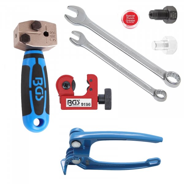 BGS Börtelgerät Bremsleitung Set 4.75 mm 3/16"+ Rohrbiegezange + Abschneider