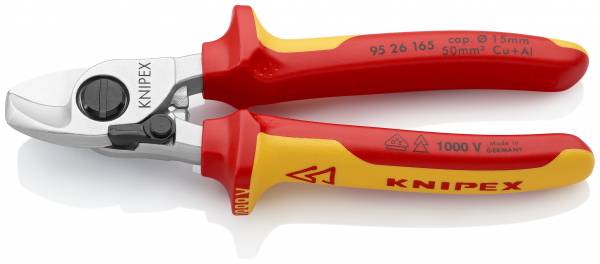 KNIPEX 95 26 165 Kabelschere mit Öffnungsfeder 165 mm verchromt isoliert mit Mehrkomponenten-Hüllen,