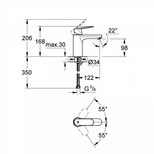 GROHE Einhand-WT-Batterie Eurosmart C 23327 mittelhoch glatter Körper chrom