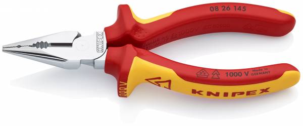 KNIPEX 08 26 145 Spitz-Kombizange 145 mm verchromt isoliert mit Mehrkomponenten-Hüllen, VDE-geprüft