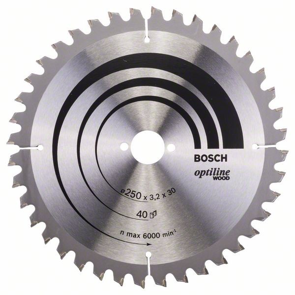 BOSCH KREISSÄGEBLATT OPTILINE WOOD FÜR KAPP- UND GEHRUNGSSÄGEN, 250 X 30 X 3,2 MM, 40