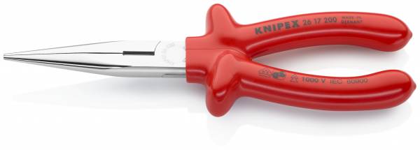 KNIPEX 26 17 200 Flachrundzange mit Schneide (Storchschnabelzange) 200 mm verchromt tauchisoliert, V