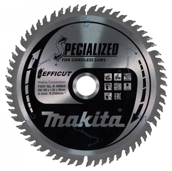 Makita EFFICUT Holz-Sägeblatt 165x1,85x20, 60Z B-69864 für Kreissäge