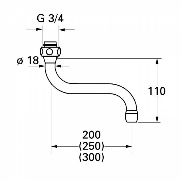 GROHE S-Auslauf 13084 Ausladung 200mm für Küchen-Wandbatterien DN15 chrom