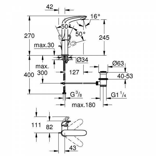 GROHE EH-Waschtischbatterie Eurostyle 23569 L-Size Zugstangen-Ablaufgrt. chrom