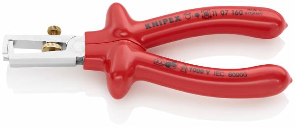 KNIPEX 11 07 160 Abisolierzange mit Öffnungsfeder, universal 160 mm verchromt tauchisoliert, VDE-gep