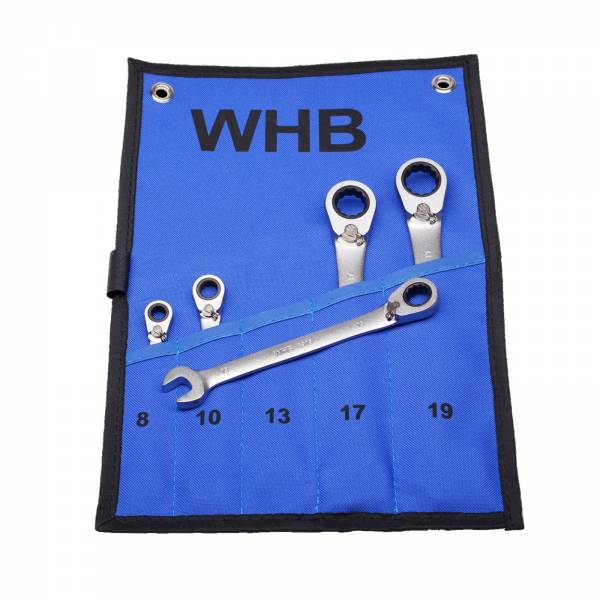 WHB Ring-Ratschenschlüssel-Satz 5-tlg in Rolltasche 8 bis 19 mm umschaltbar