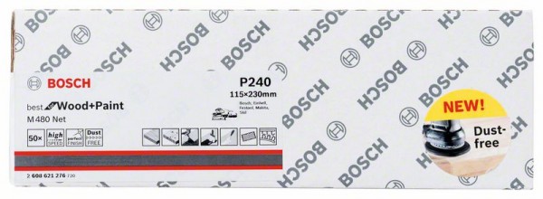 BOSCH SCHLEIFBLATT M480 NET, BEST FOR WOOD AND PAINT, 115 X 230 MM, 240, 50ER-PACK 2608621276