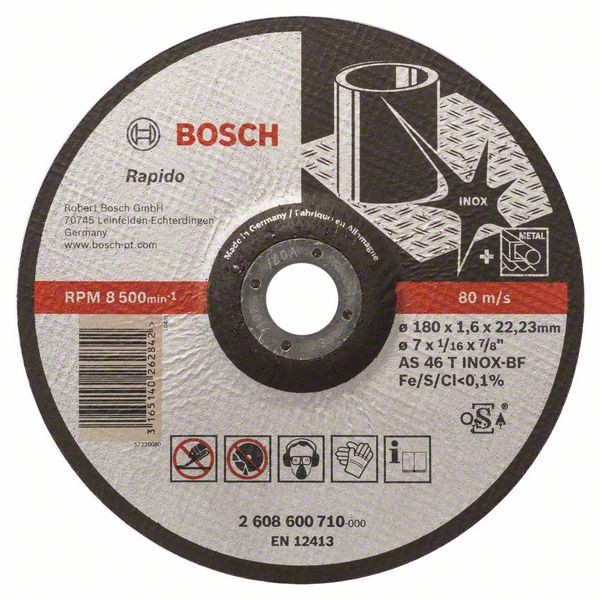 BOSCH TRENNSCHEIBE GEKRÖPFT EXPERT FOR INOX - RAPIDO AS 46 T INOX BF, 180 MM, 22,23 MM