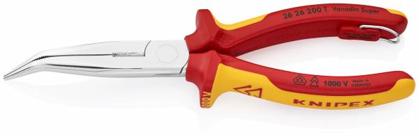 KNIPEX 26 26 200 T Flachrundzange mit Schneide (Storchschnabelzange) mit Befestigungsöse 200 mm verc