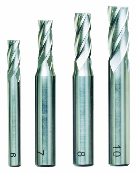PROXXON Schaftfräsersatz, 4-tlg., DIN 844, HSS (6 - 7 - 8 - 10 mm) 24620