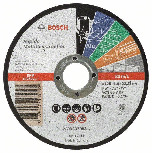 BOSCH TRENNSCHEIBE GERADE RAPIDO MULTI CONSTRUCTION ACS 46 V BF, 125 MM, 22,23 MM, 1,6