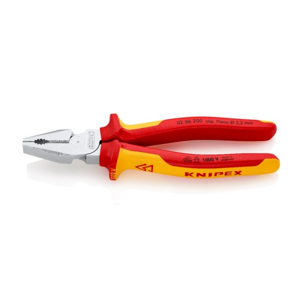 KNIPEX 02 06 200 Kraft-Kombizange isoliert mit Mehrkomponenten-Hüllen, VDE-geprüft verchromt 200 mm