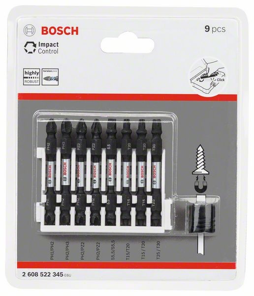 BOSCH DOPPELKLINGENBIT-SET IMPACT CONTROL, 9-TEILIG, DIVERSE, 65 MM 2608522345