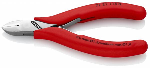 KNIPEX 77 21 115 N Elektronik-Seitenschneider mit durchgestecktem Gelenk 115 mm mit Kunststoff überz