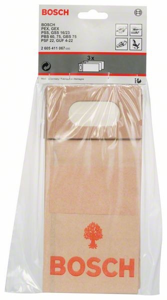 BOSCH STAUBBEUTEL ZU BAND-, EXZENTER-, SCHWINGSCHLEIFERN, UNIVERSALFRÄSE, 3ER-PACK 2605411067
