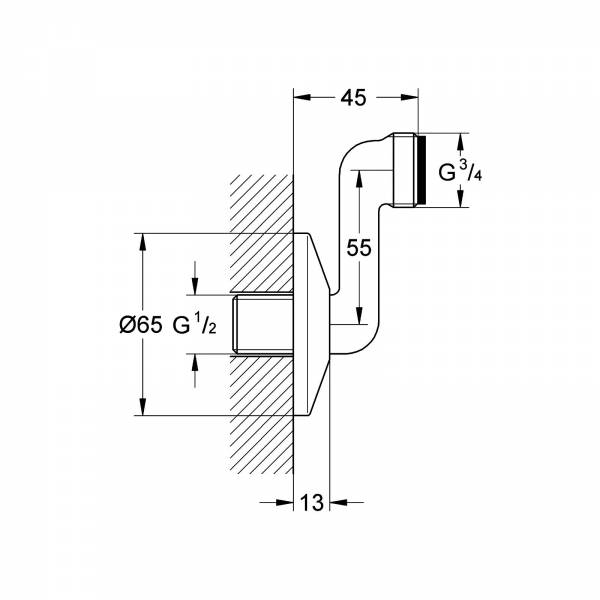 GROHE S-Anschluss 12465 Verstellbarkeit 55mm 1/2"x3/4" chrom
