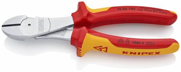 KNIPEX 74 06 180 SB Kraft-Seitenschneider 180 mm verchromt isoliert mit Mehrkomponenten-Hüllen, VDE-