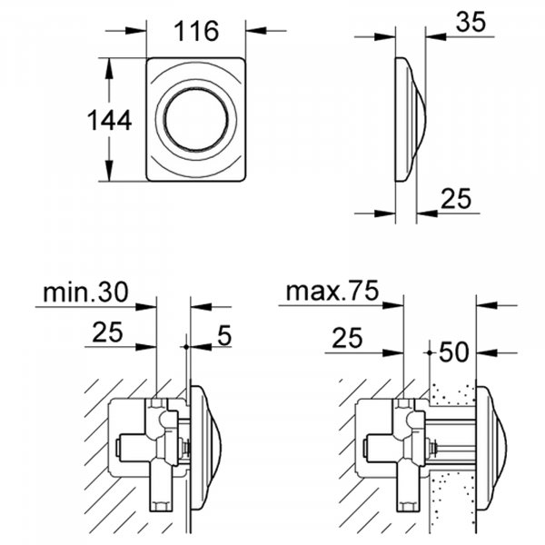 GROHE Urinal-Abdeckplatte Surf pergamon 37018SP0 Urinal Abdeckplatte mit Druckknopfbestätigung