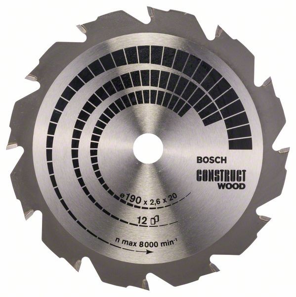 BOSCH KREISSÄGEBLATT CONSTRUCT WOOD, 190 X 20/16 X 2,6 MM, 12