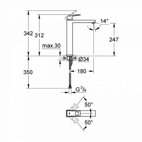 GROHE EH-WT-Batterie Eurocube 23406 für freistehende Waschschüsseln chrom