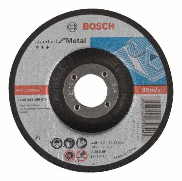 BOSCH TRENNSCHEIBE GEKRÖPFT STANDARD FOR METAL A 30 S BF, 115 MM, 22,23 MM, 2,5 MM