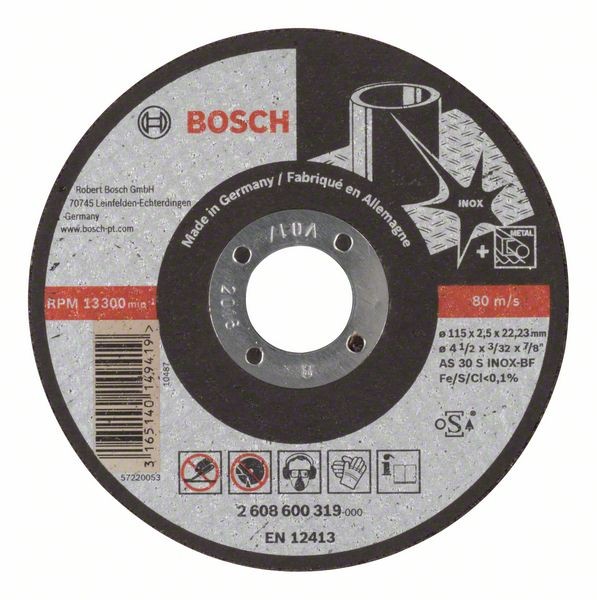 BOSCH TRENNSCHEIBE GERADE EXPERT FOR INOX AS 30 S INOX BF, 115 MM, 22,23 MM, 2,5 MM