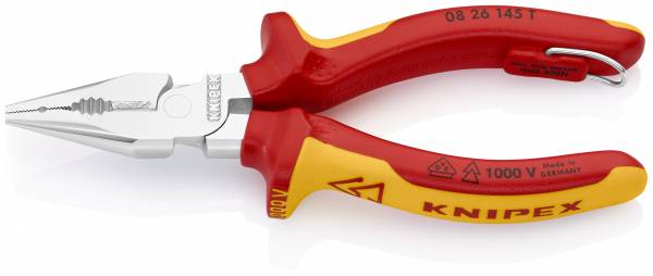 KNIPEX 08 26 145 T Spitz-Kombizange mit Befestigungsöse 145 mm verchromt isoliert mit Mehrkomponente