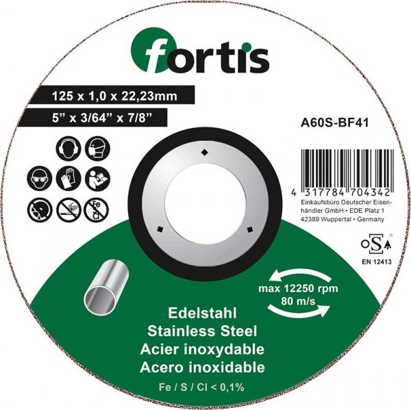 FORTIS Trennscheibe für Edelstahl 125x1,0mm gerade