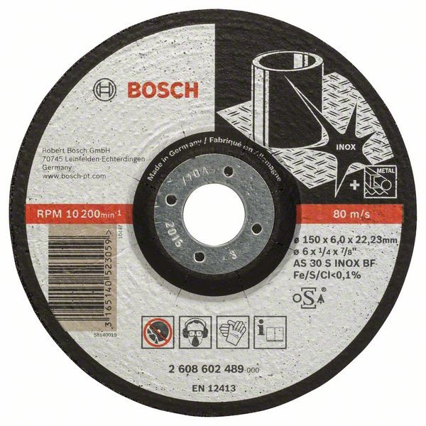 BOSCH SCHRUPPSCHEIBE GEKRÖPFT EXPERT FOR INOX AS 30 S INOX BF, 150 MM, 22,23 MM, 6 MM